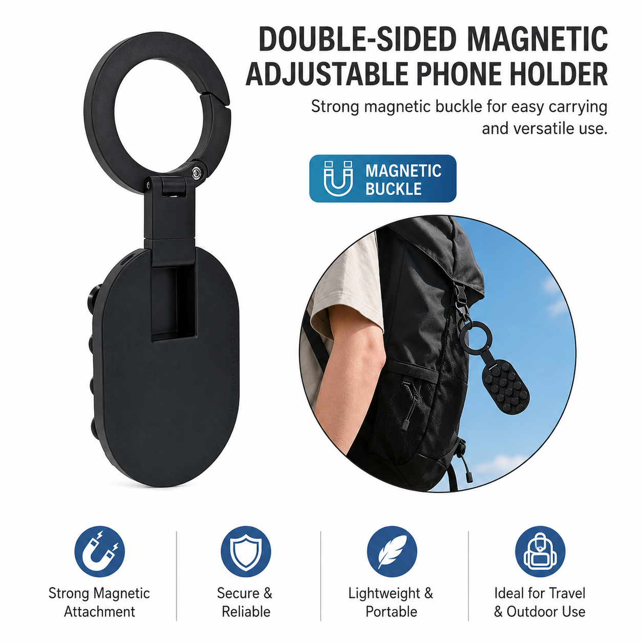 Double-Sided Magnetic Adjustable Suction Cup Phone Holder